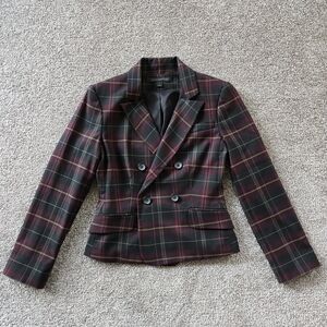 Express Burgundy Plaid Double-Breasted Blazer